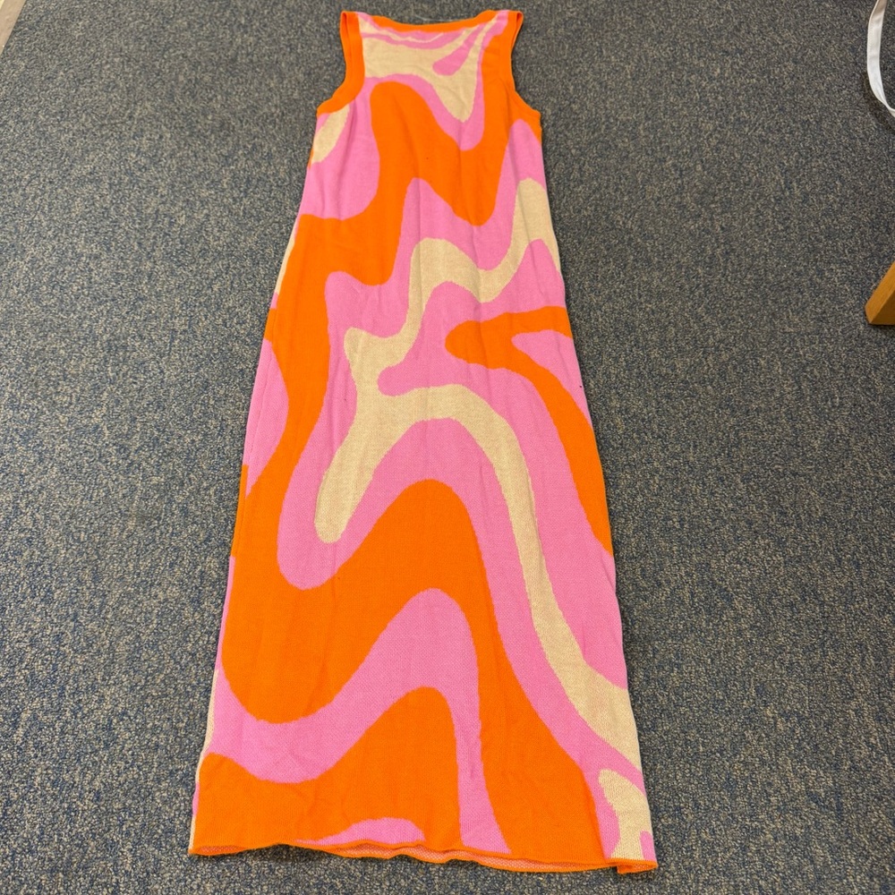 Orange, Pink, and Cream Sleeveless Maxi Dress - Picture 2 of 3